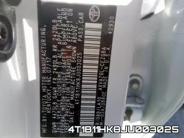 4T1B11HK8JU003025 фото 2