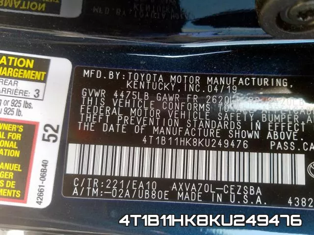 4T1B11HK8KU249476 фото 2