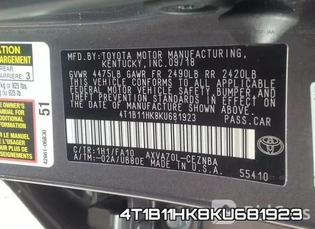 4T1B11HK8KU681923 фото 10