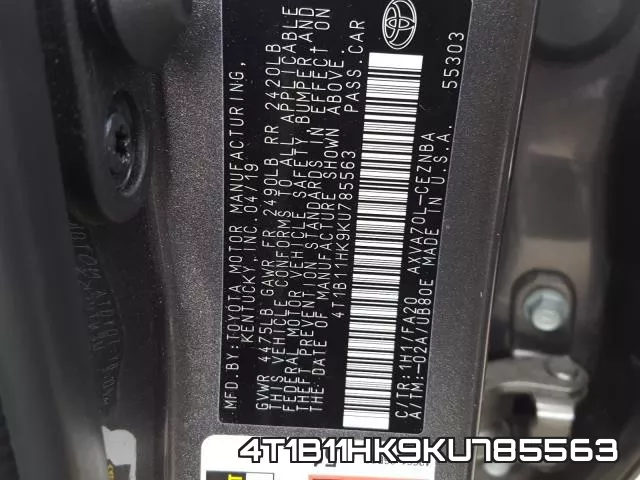 4T1B11HK9KU785563 фото 2