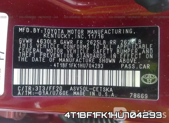 4T1BF1FK1HU704293 фото 10