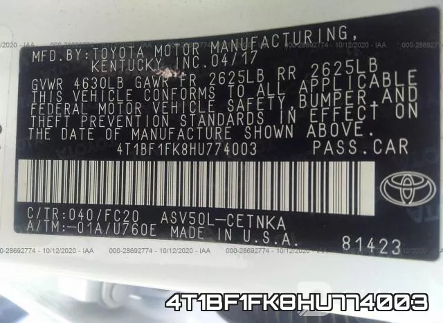 4T1BF1FK8HU774003 фото 10
