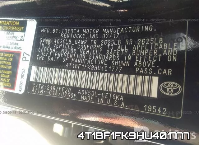 4T1BF1FK9HU401777 фото 10