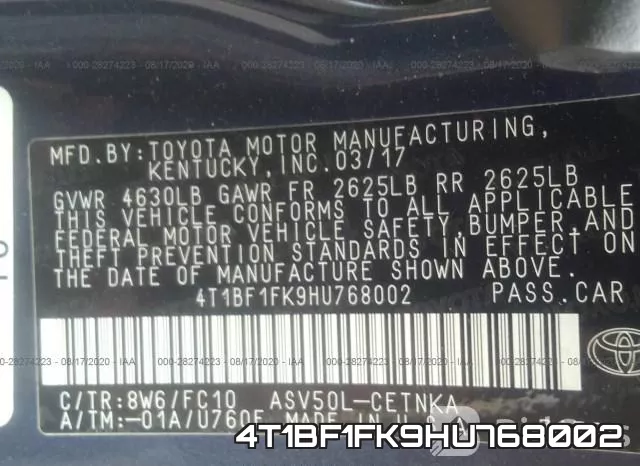 4T1BF1FK9HU768002 фото 8