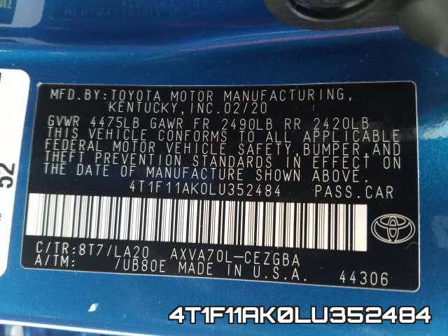 4T1F11AK0LU352484 фото 2