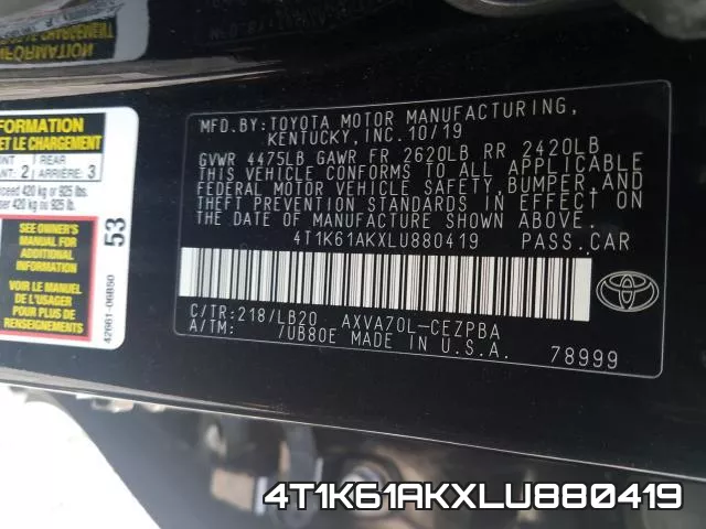 4T1K61AKXLU880419 фото 2