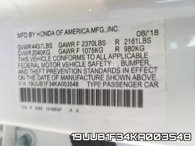 19UUB1F34KA003548 фото 2