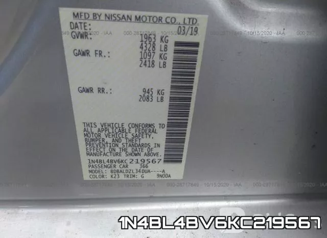 1N4BL4BV6KC219567 фото 10