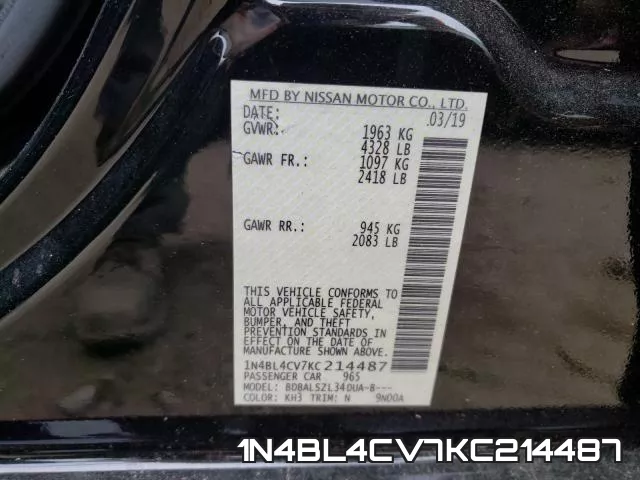 1N4BL4CV7KC214487 фото 2