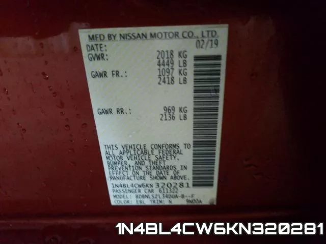 1N4BL4CW6KN320281 фото 2