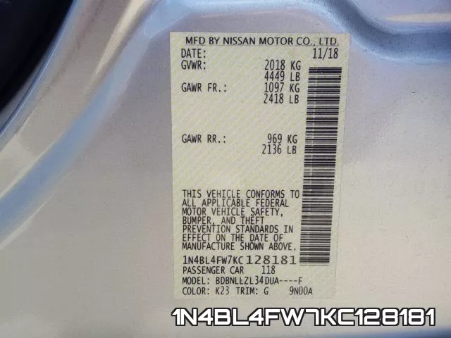1N4BL4FW7KC128181 фото 2
