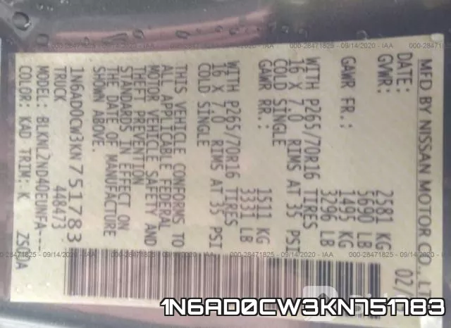 1N6AD0CW3KN751783 фото 10