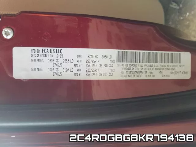 2C4RDGBG8KR794138 фото 2