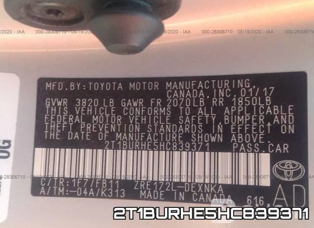 2T1BURHE5HC839371 фото 10