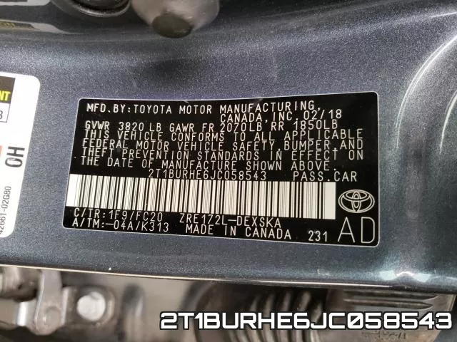 2T1BURHE6JC058543 фото 2
