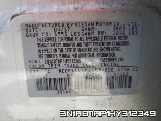 3N1AB7AP1HY312349 фото 2