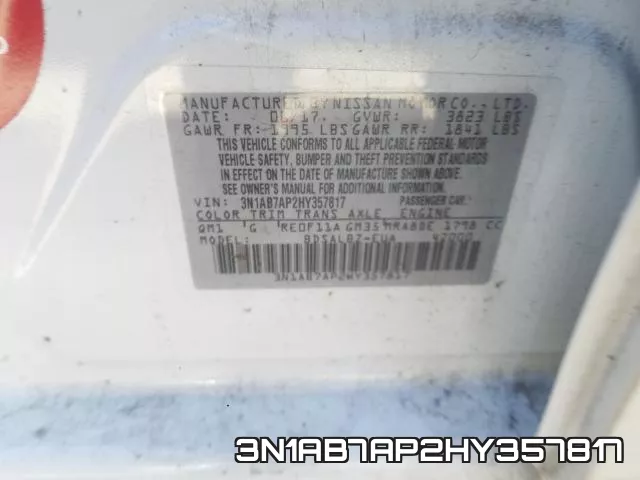 3N1AB7AP2HY357817 фото 2