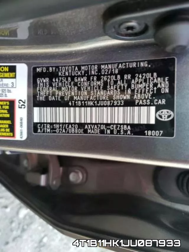 4T1B11HK1JU087933 фото 2
