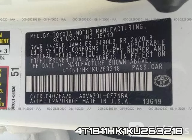 4T1B11HK1KU263218 фото 10