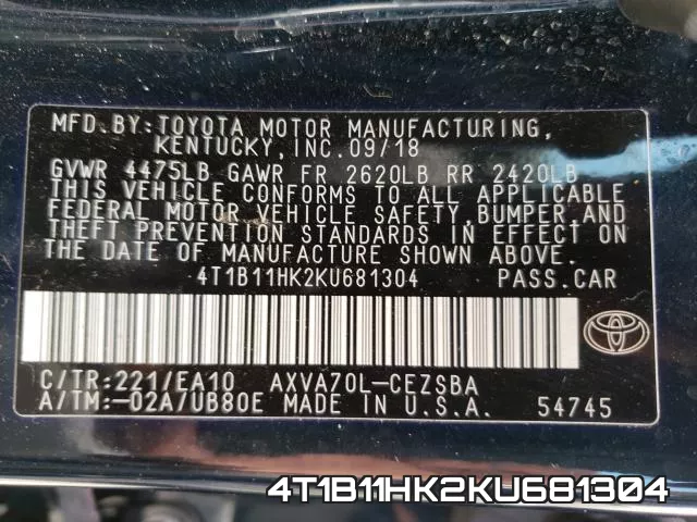 4T1B11HK2KU681304 фото 2