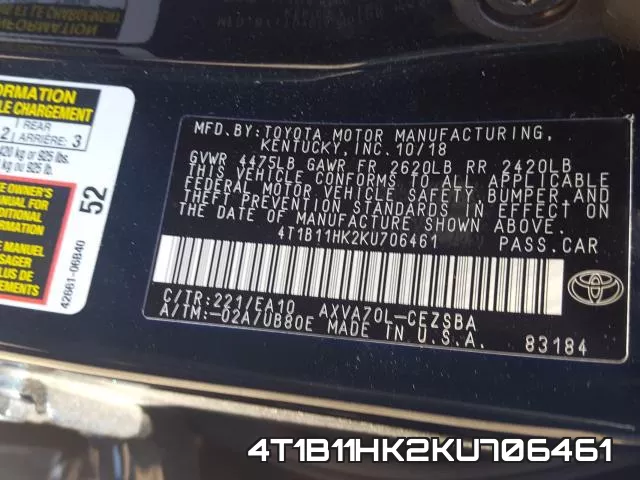 4T1B11HK2KU706461 фото 2