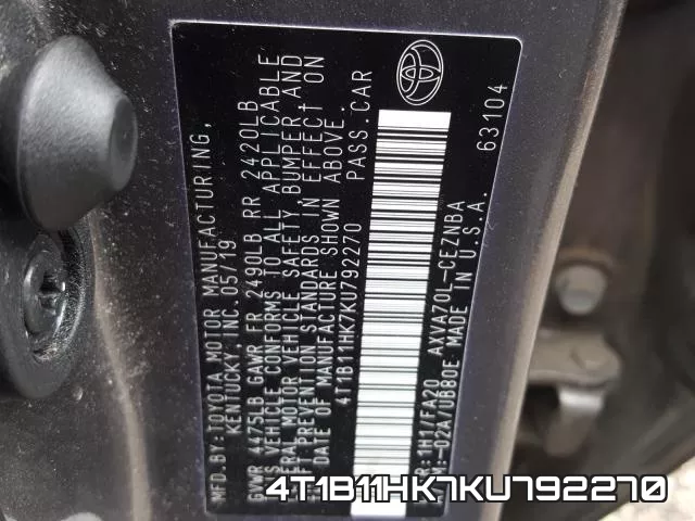 4T1B11HK7KU792270 фото 2