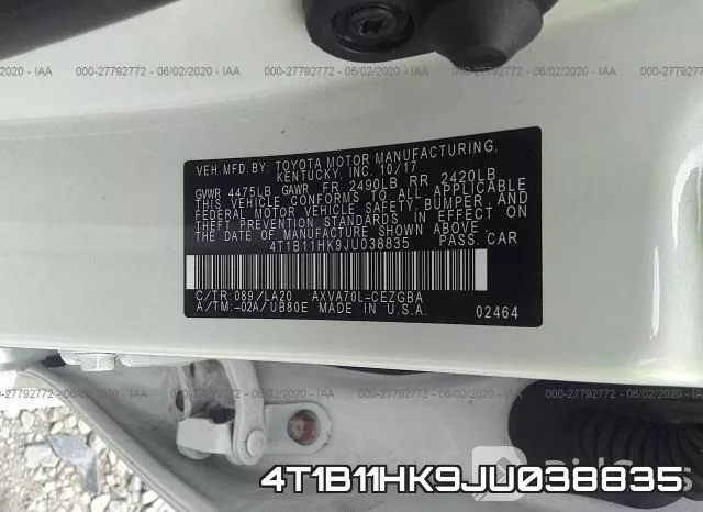 4T1B11HK9JU038835 фото 10
