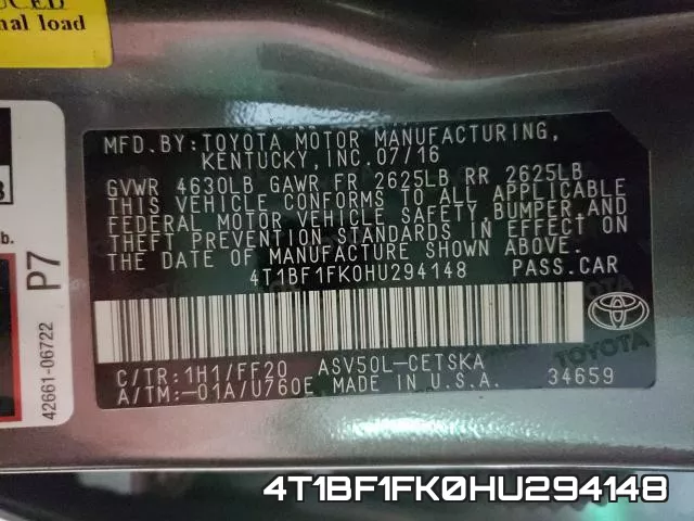 4T1BF1FK0HU294148 фото 2