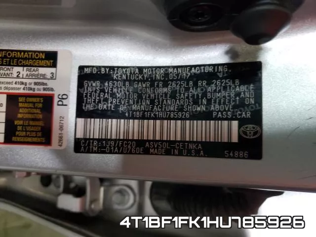 4T1BF1FK1HU785926 фото 2