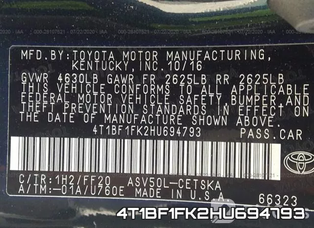 4T1BF1FK2HU694793 фото 10