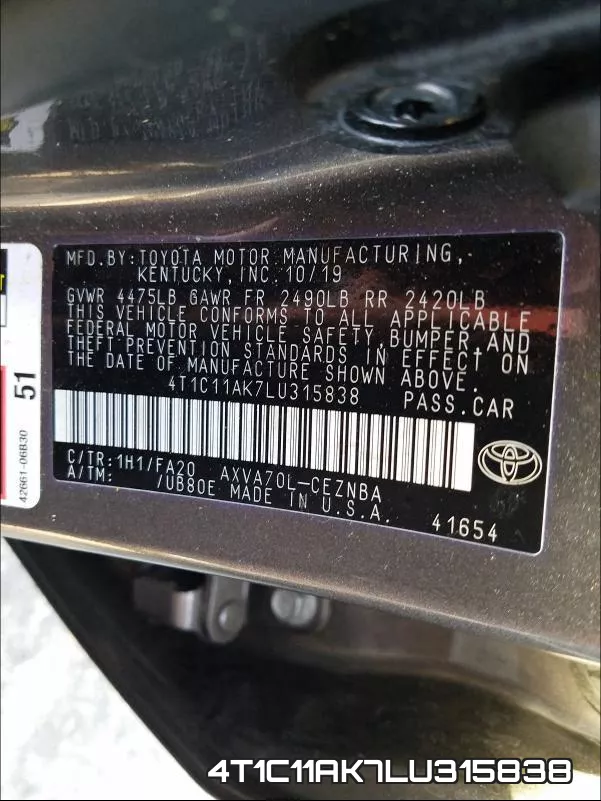 4T1C11AK7LU315838 фото 2