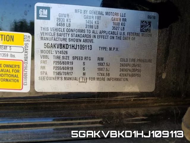 5GAKVBKD1HJ109113 фото 2