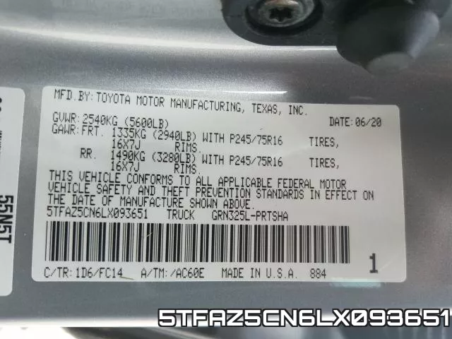 5TFAZ5CN6LX093651 фото 2