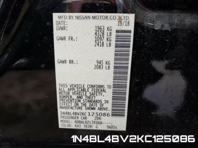 1N4BL4BV2KC125086 фото 2