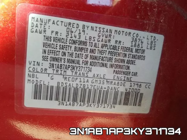 3N1AB7AP3KY371734 фото 2