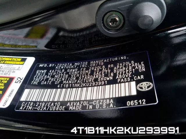 4T1B11HK2KU293991 фото 2