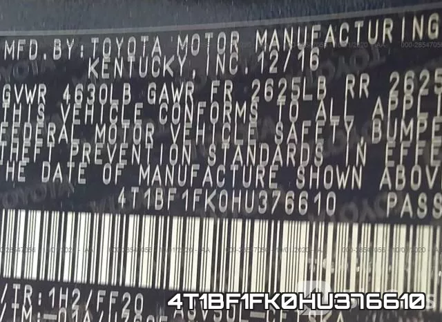 4T1BF1FK0HU376610 фото 10