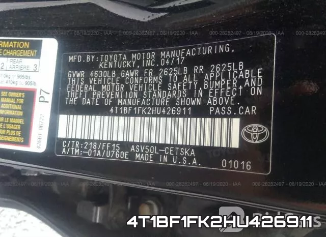 4T1BF1FK2HU426911 фото 10