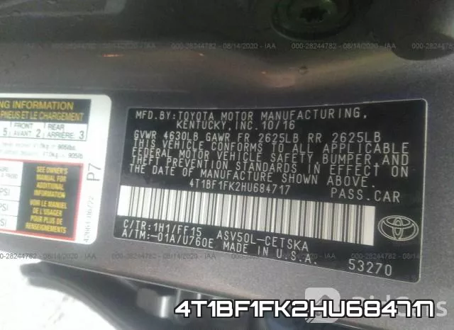 4T1BF1FK2HU684717 фото 10