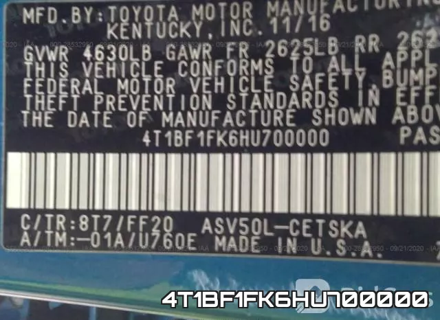 4T1BF1FK6HU700000 фото 10
