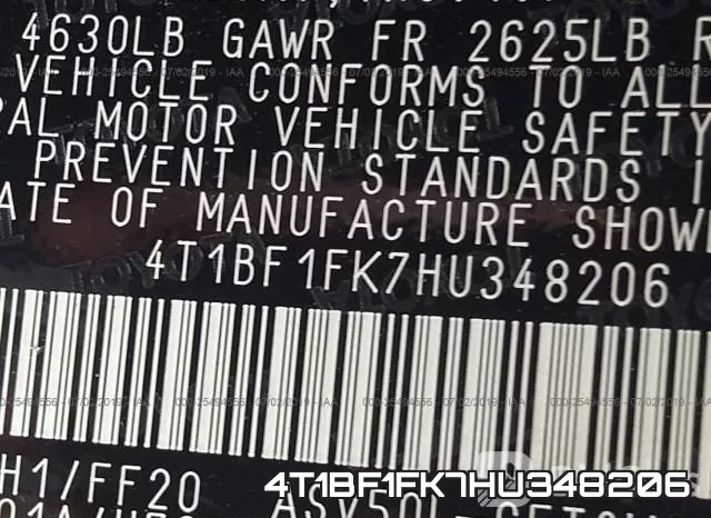 4T1BF1FK7HU348206 фото 10