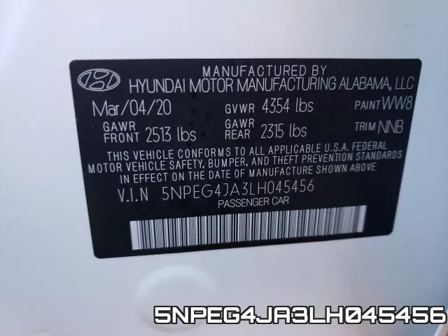 5NPEG4JA3LH045456 фото 2