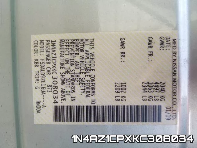 1N4AZ1CPXKC308034 фото 2