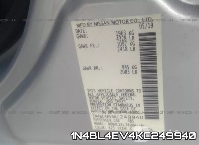 1N4BL4EV4KC249940 фото 10