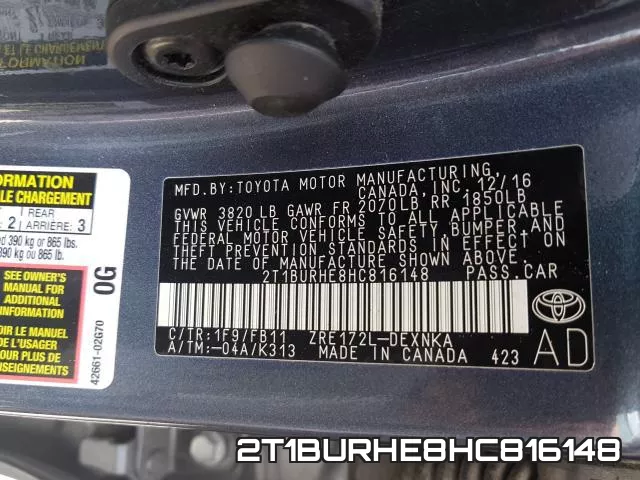 2T1BURHE8HC816148 фото 2