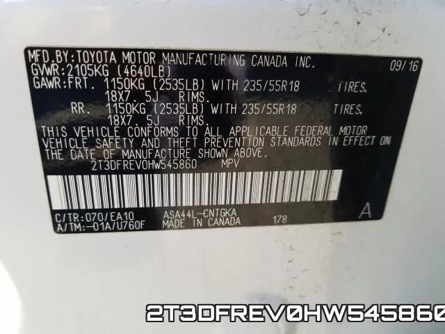 2T3DFREV0HW545860 фото 2