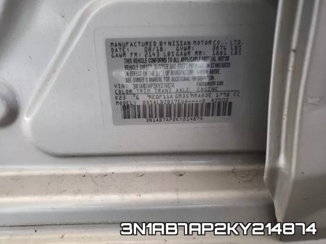 3N1AB7AP2KY214874 фото 2
