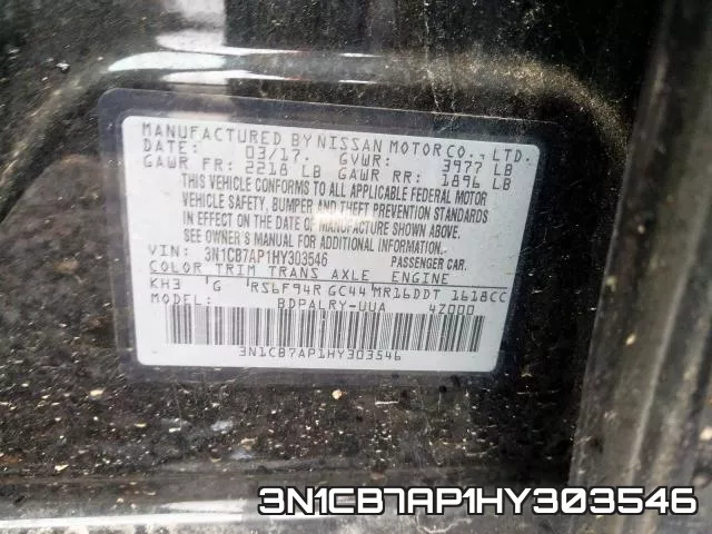 3N1CB7AP1HY303546 фото 2