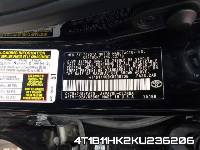 4T1B11HK2KU236206 фото 2