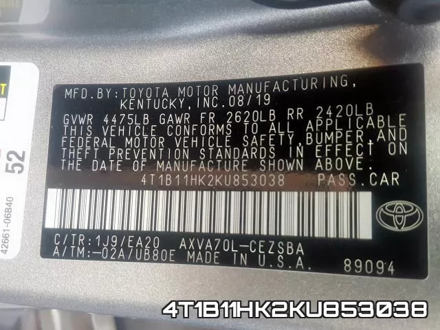 4T1B11HK2KU853038 фото 2